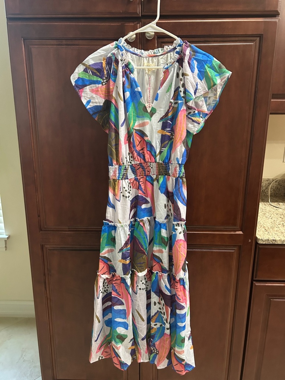 Umgee Rayon Colorful Tropical Print Tiered Maxi Dress